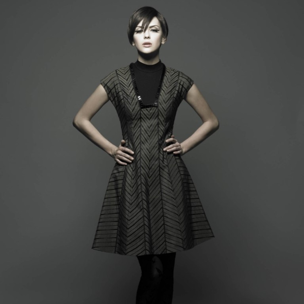 Silk paneled herringbone dress